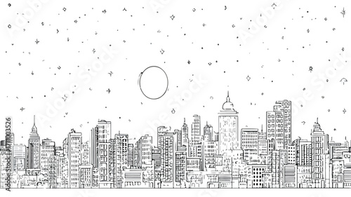 Modern Cityscape Outline with Buildings at Night - Abstract Urban Skyline Illustration