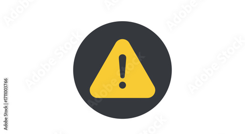 Warning symbol in yellow triangle on dark circular background  