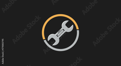 Wrench icon in circular design with contrasting color elements  