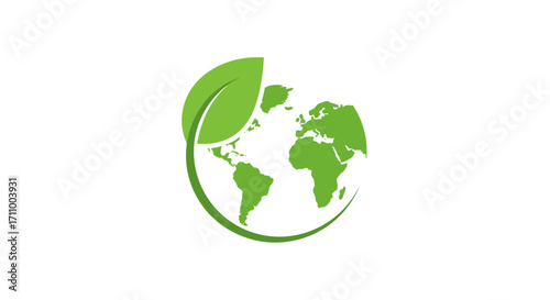 Green globe with leaf symbolizing environmental awareness  
