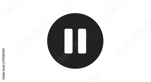 Black pause button icon in circular design on white background  