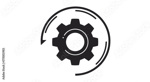 Black gear icon with circular motion design for technology themes  