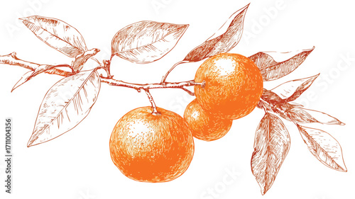 Vibrant Orange Citrus Fruit Branch Illustration for Fresh Food Concepts