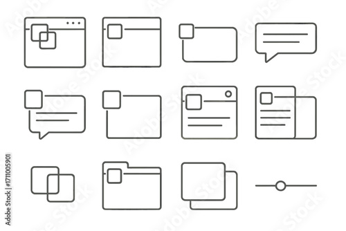 Transparent Interface Icons. Line style icons of transparent interface: transparent window, transparent panel, transparent button,