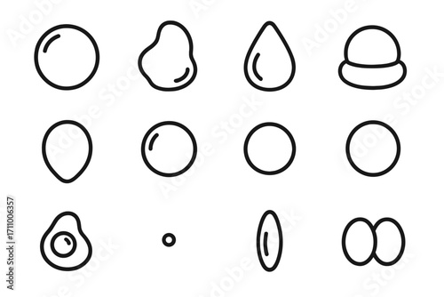 Pearl Line Icons. Line style icons of natural pearls: round white pearl, irregular baroque pearl, teardrop pearl, button pearl;