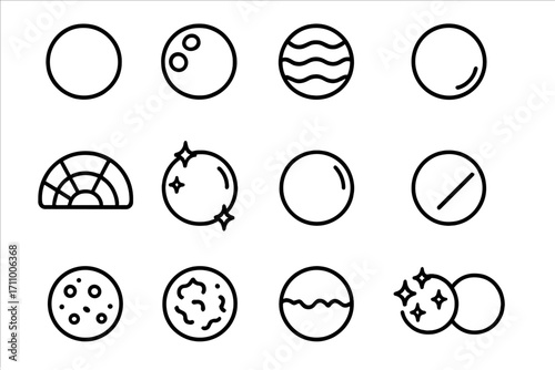 Pearl Texture Icons. Line style icons of pearl textures and surfaces: smooth pearl, blemished pearl, rippled pearl, slightly