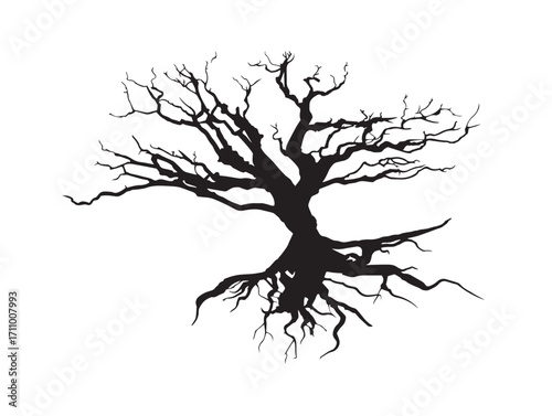 Unique flooded root silhouette vector illustration in solid black