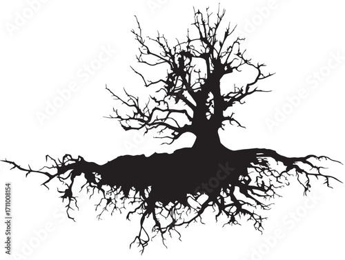 Decorative artistic flooded tree root silhouette vector illustration artwork