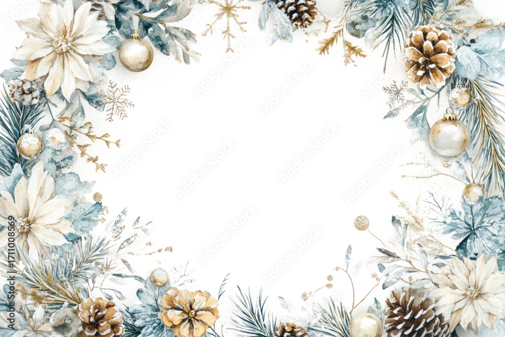 © Rawpixel.com - PNG Watercolor pastel light blue and beige winter wreath with snowflakes christmas ornaments design.