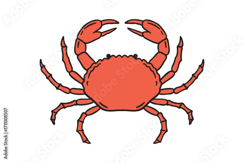 red crab icon doodle hand drawn. Cartoon colorful crab line drawing clipart symbol
