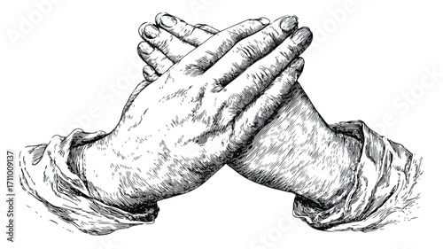Praying Hands Vector with Outline Isolated Image for Creative Designs
