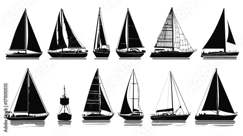 Sailing Boat Silhouette Icons Set for Transportation Designs
