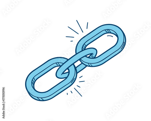 Illustration of a Blue Chain Link Representing Connection and Strength on White Background for Digital and Print Media