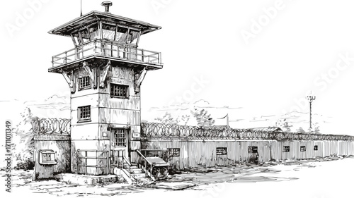 Secure Territory Protection at Prison Tower Check - Surveillance Concept