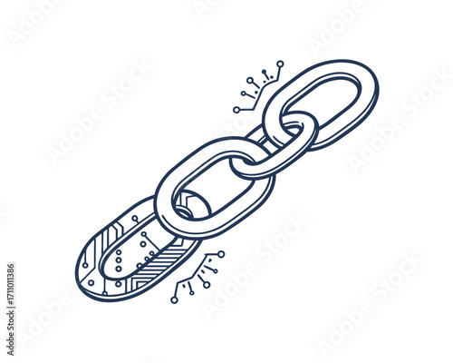 Blockchain Technology Illustration Depicting a Digital Chain Connecting Nodes and Securing Data with Modern Technology Concepts