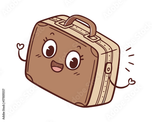 Happy Cartoon Suitcase Character Ready for Vacation and Travel Adventure Excitement for Kids Illustration