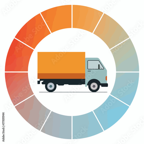 Delivery Truck Transportation Logistics Service Illustration with Color Wheel Background Representing Speed and Efficiency in Moving Goods Quickly and Safely Worldwide