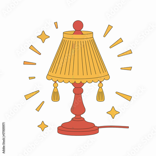 Elegant bedside lamp emitting warm light illustration perfect for home decor and interior design projects with a retro style design