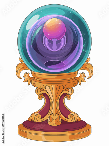Enchanting Crystal Ball on Golden Stand Revealing Magical Visions of the Future and Mystical Realms of Imagination