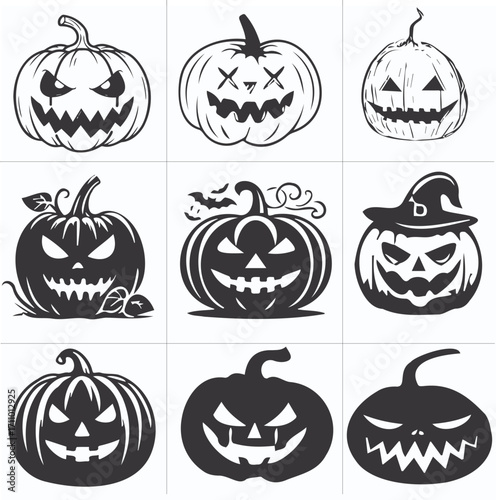 Spooky Halloween Pumpkin Face vector set