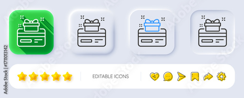 Loyalty card line icon. Neumorphic, Flat shadow, 3d buttons. Bonus points. Discount program symbol. Line loyalty card icon. Social media icons. Vector