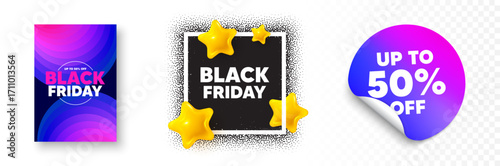 Black friday photo frame 3d stars. Discount sticker banner. Black Friday Sale. Special offer price sign. Advertising Discounts symbol. Black friday poster. Promo background. Vector