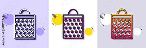 Shopping bag with circles line icon. Halftone dotted pattern. Gradient icon with grain shadow. Present or Sale sign. Birthday Shopping symbol. Package in Gift Wrap. Line shopping bag icon. Vector