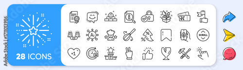 Victory hand, Fragile package and Best chef line icons. Interest rate, AI generate, Inflation icons. Pack of Smile chat, Certificate, Creativity icon. Vector
