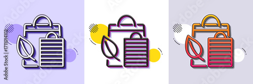 Bio shopping bags line icon. Halftone dotted pattern. Gradient icon with grain shadow. Leaf sign. Natural products symbol. Line bio shopping icon. Various designs. Vector