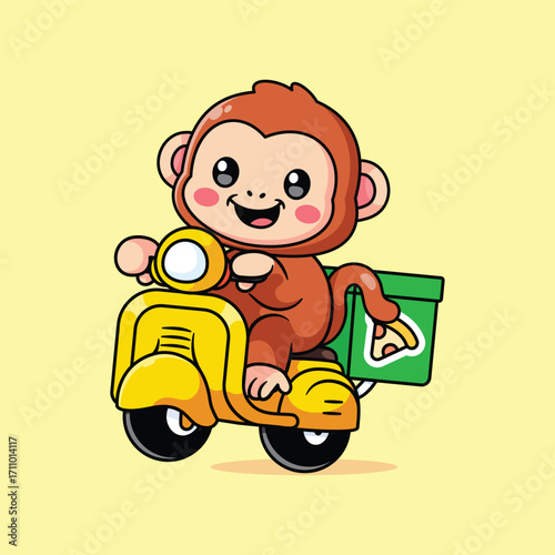 Cute Monkey Riding Scooter Delivery Cartoon Vector Illustration