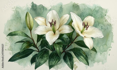 Delicate white lilies on a soft, muted background