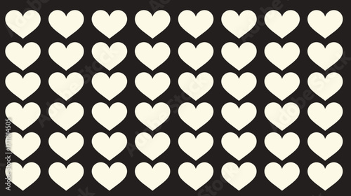 Pattern of cream hearts on a black background in repetitive design  
