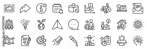 Timer, Chemistry pipette and Jobless line icons pack. Share, Message, Paper plane icons. Winner podium, Online documentation, Chart web icon. Credit card, Info, Save planet pictogram. Vector