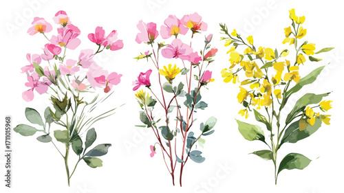 Elegant Watercolor Flower Arrangements in Garden Setting