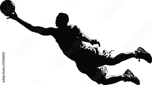 Dynamic Silhouette Illustration of Basketball Player in Action