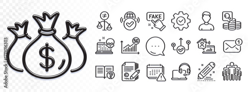 Check investment, Correct way and Execute line icons for web app. Glare of light effect. Message icon. Pack of Work home, Copywriting, Help pictogram icons. Vector