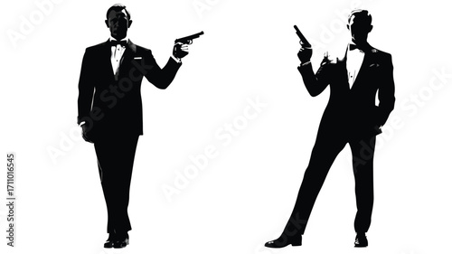 Elegant Men Silhouettes in Suits with a Book