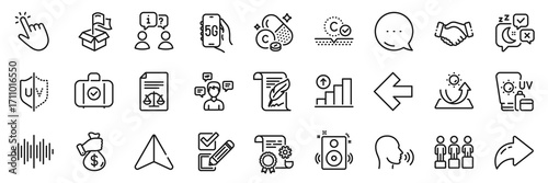 Bribe, Interview and Cursor line icons pack. Share, Message, Paper plane icons. Construction document, Sunscreen, Sleep web icon. Conversation messages, Human sing, Delivery location pictogram. Vector