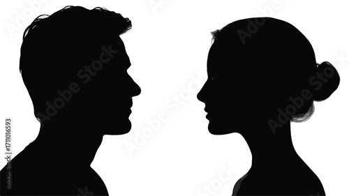 Professional Silhouettes of Man and Woman Standing Together in Black, Elegant Side by Side Display
