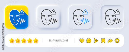 Voice wave line icon. Neumorphic, Flat shadow, 3d buttons. Face scan sign. Voice verification symbol. Line voice wave icon. Social media icons. Vector