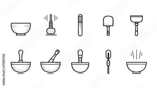 Soothing Sound Healing Instruments Vector Outline for Relaxation and Meditation