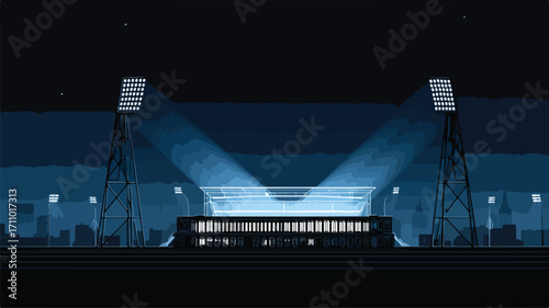 Dynamic Stadium with Floodlights Outline Vector Graphic
