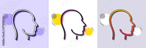 Head line icon. Halftone dotted pattern. Gradient icon with grain shadow. Human profile sign. Facial identification symbol. Line head icon. Various designs. Vector