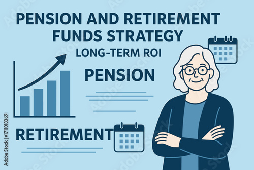Retirement Investment Strategy. Commercial banner of pension and retirement funds strategy with bar graphs, calendar icons and