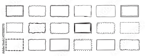 rectangular frames. doodle hand drawn borders set. decoration elements