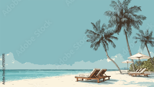 Exotic Travel Themed Vector Background of a Tropical Beach