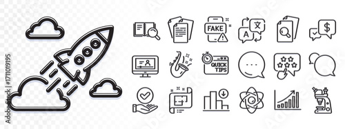 Microscope, Documents and Payment received line icons for web app. Glare of light effect. Message icon. Pack of Quick tips, Online video, Inspect pictogram icons. Vector
