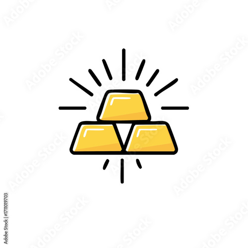 Golden ingots icon with radiant rays. A symbol of wealth and prosperity.