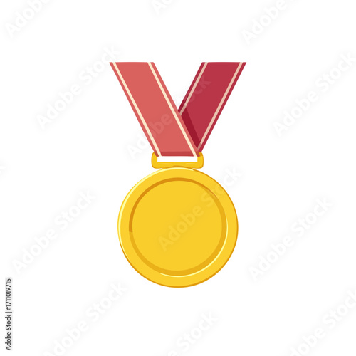 A golden medal with a red ribbon, symbolizing achievement and victory. This image is a great representation of honor and success.