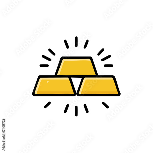 Shiny gold bars, symbolizing wealth and prosperity, with lines indicating the shining
